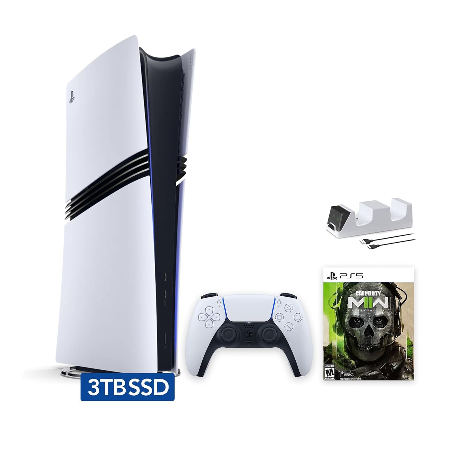 Playstation 5 Pro 3TB Digital Edition Call of Duty Modern Warfare II Bundle and Controller Charger -