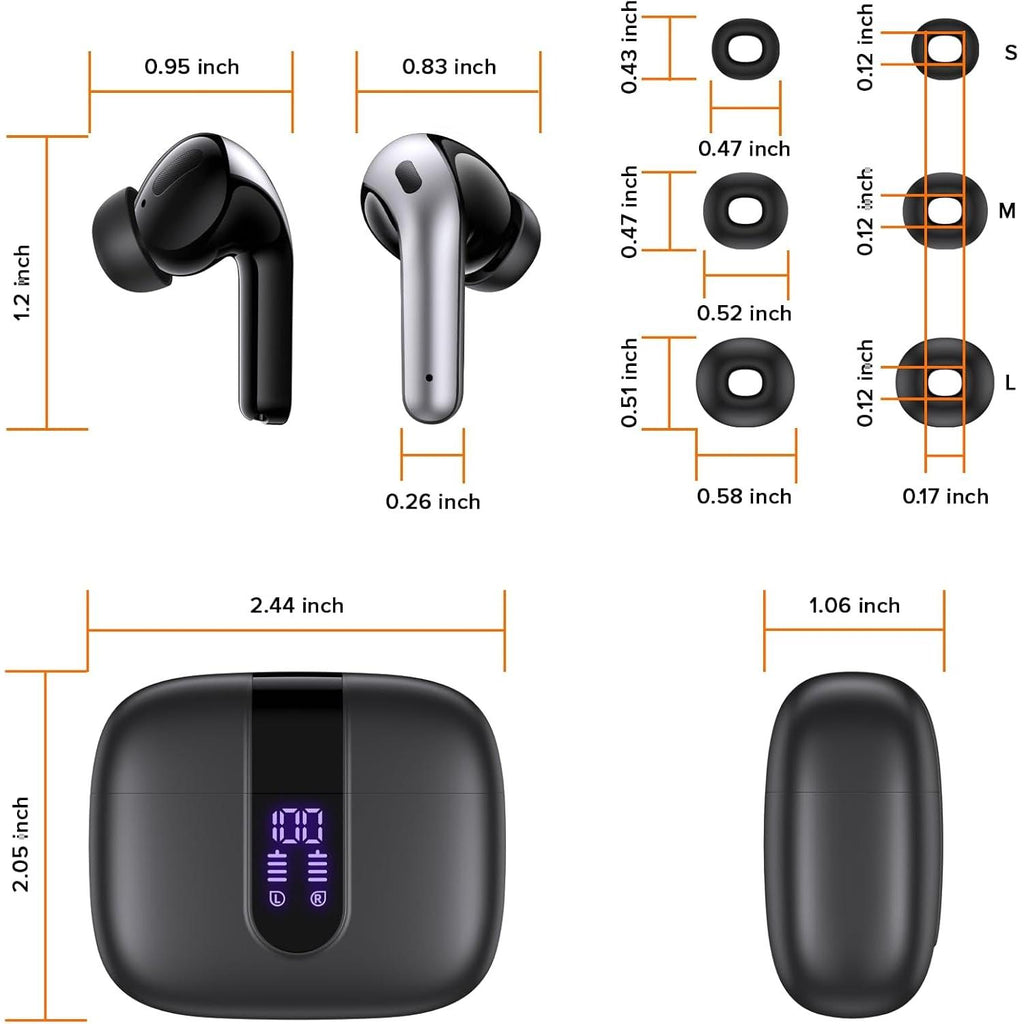 Bluetooth Headphones True Wireless Earbuds 60H Playback LED Power Display Earphones with Wireless Charging Case IPX5 Waterproof In-Ear Ear Buds with Mic for TV Smart Phone Laptop Computer Sports