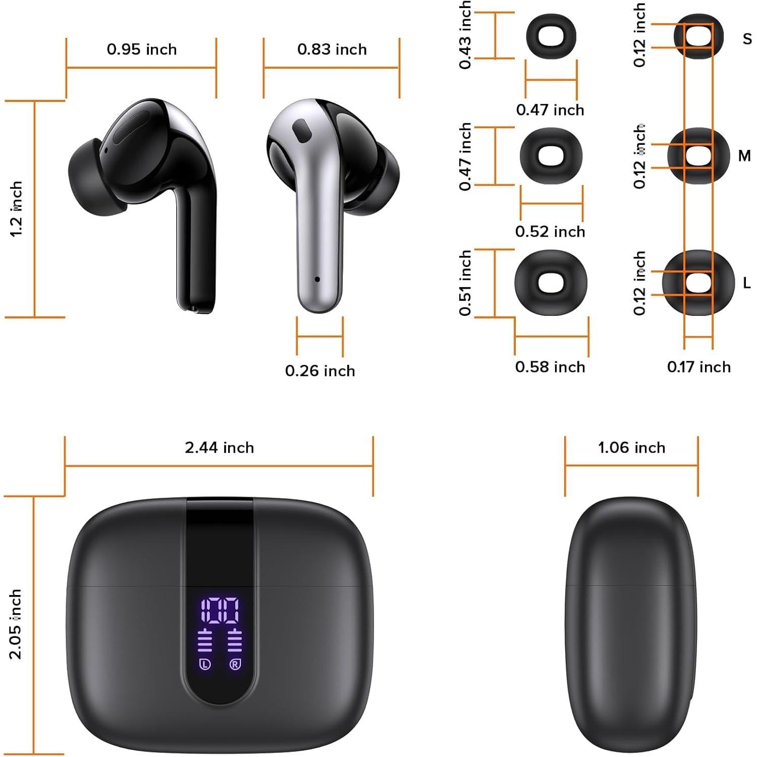 Bluetooth Headphones True Wireless Earbuds 60H Playback LED Power Display Earphones with Wireless Charging Case IPX5 Waterproof In-Ear Ear Buds with Mic for TV Smart Phone Laptop Computer Sports