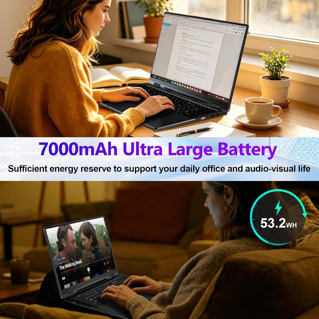 17.6" FHD Laptop, Convertible Laptop with Quad-Core(Up to 2.9Ghz), 16GB RAM 640GB Storage, Backlit Keyboard, Fingerprint Reader, Wifi 6, BT5.2, 100% Srgb, USB-C (Charging, Data, Display)