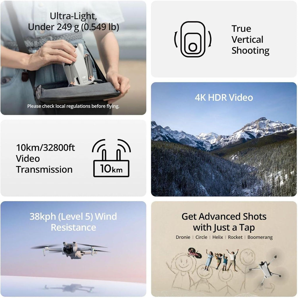 Mini 3 ( RC), Lightweight 3X Mechanical Gimbal Drones with Camera for Adults 4K, 38-Min Flight Time, up to 32800Ft (10Km) Video Transmission, Vertical Shooting, GPS Auto Return Integrated