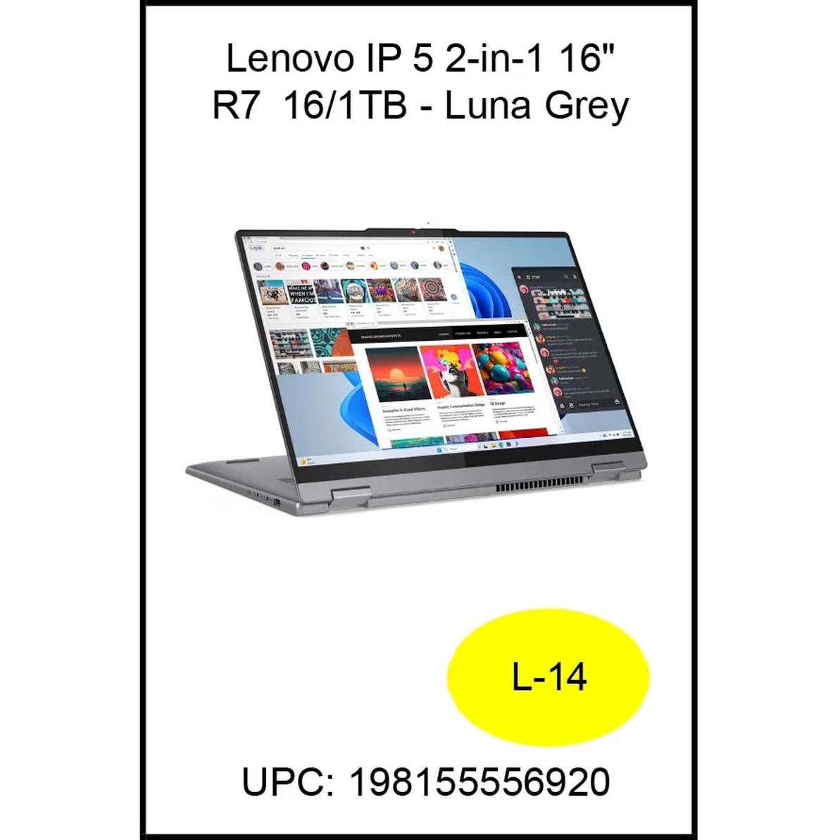 Ideapad 5 16" Touchscreen 2-In-1 Laptop, Ryzen 7, 16GB, 1TB SSD, 83DS0056US