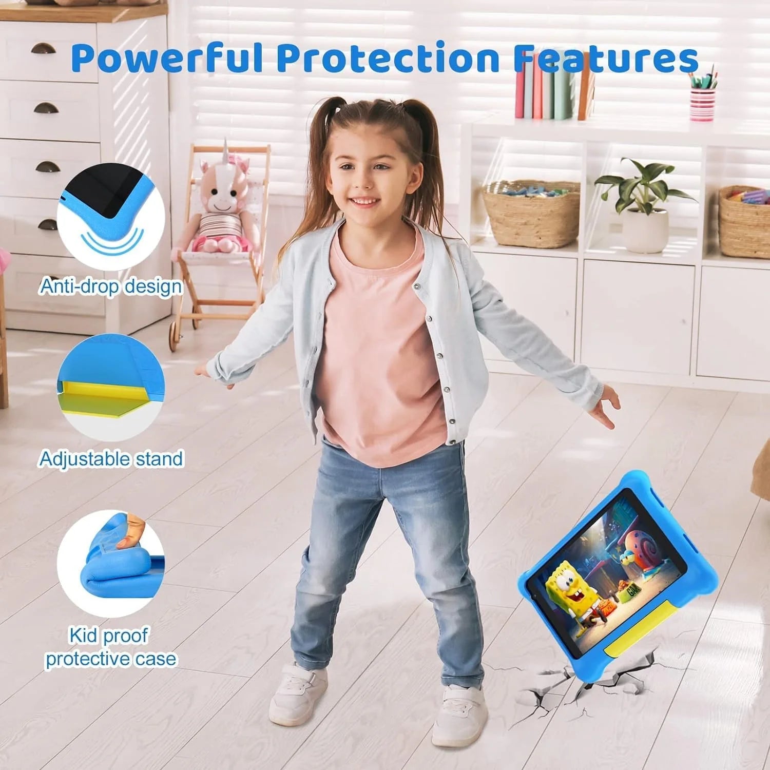 7" Kids Learning Tablet with Case for Toddler, 5GB RAM +32GB ROM, IPS HD Screen, Ukidoz Pre-Install,Blue