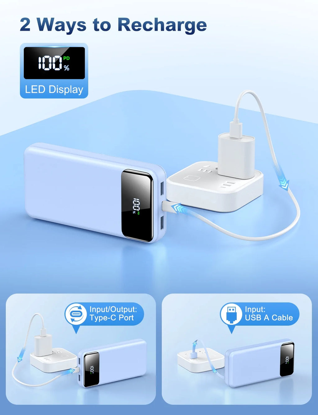 Portable Charger Power Bank 50000Mah Battery Pack, 22.5W Fast Charging Powerbank with Built in Cables,Travel Essential USB-C Portable Phone Charger, Compatible for Iphone Samsung Pixel Android Ipad