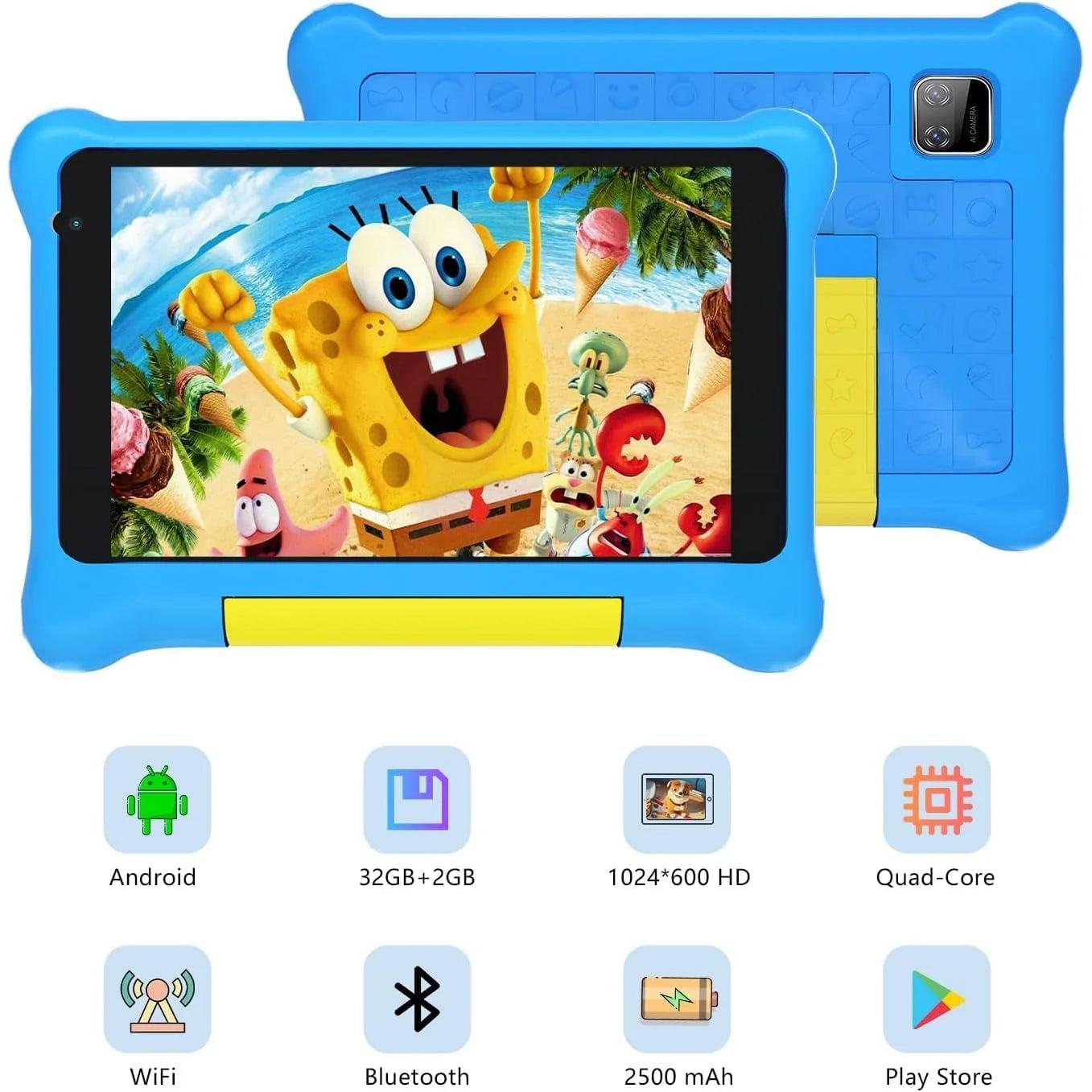 7" Kids Learning Tablet with Case for Toddler, 5GB RAM +32GB ROM, IPS HD Screen, Ukidoz Pre-Install,Blue
