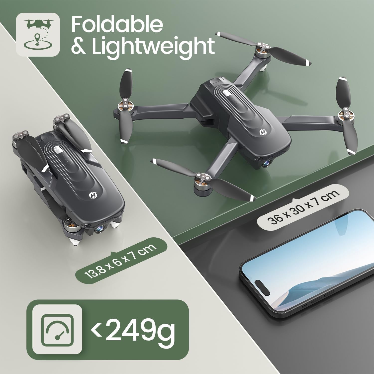 HS175D GPS Drone with 4K Camera for Adults, under 249G, Foldable RC Quadcopter with Auto Return, 46 Mins Long Flight, Follow Me, Brushless Motor, Circle Fly, Waypoint Fly, Altitude Hold