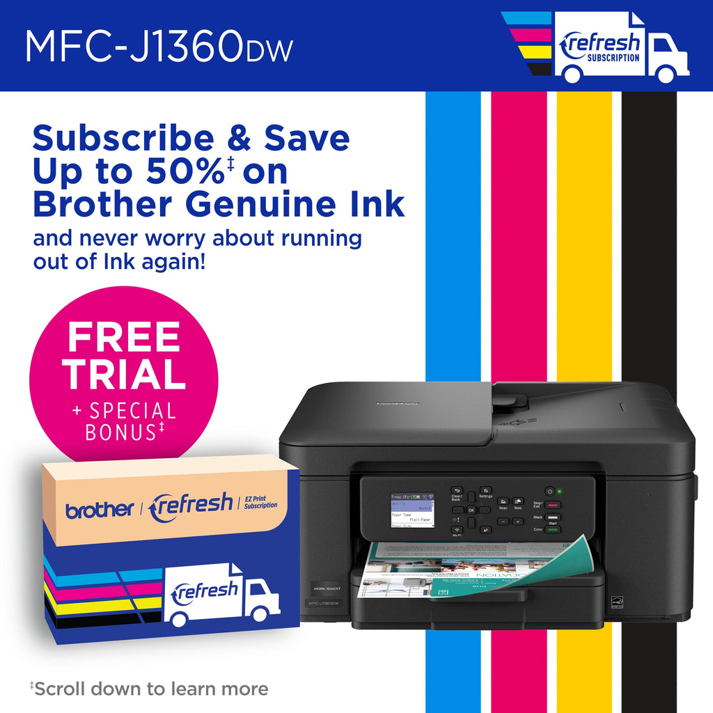 MFC-J1360DW Work Smart Wireless All-In-One Color Printer – Prints on Both Sides, Copies and Scans Multiple Pages, Easy-To-Use Color Display