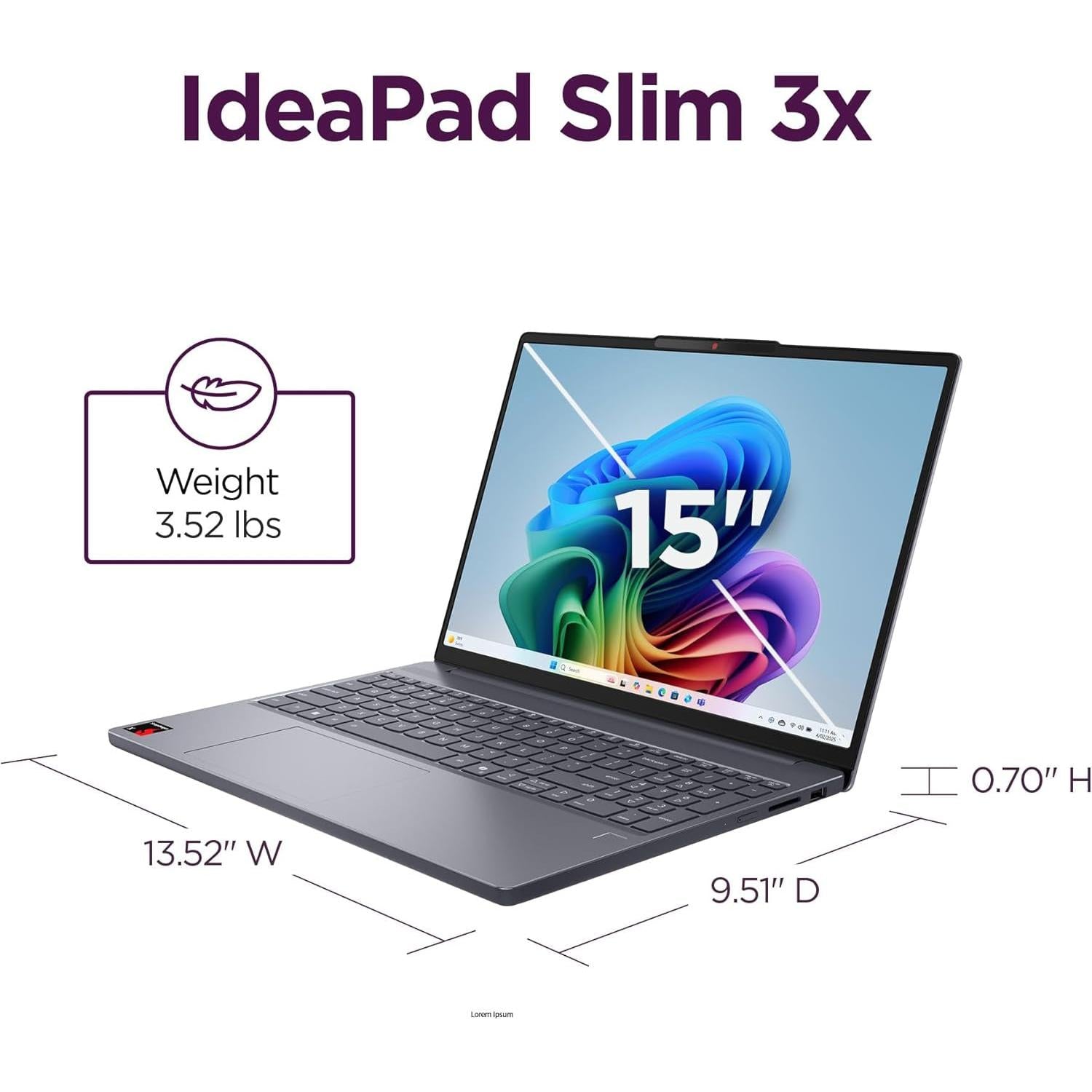 Ideapad Slim 3X - 2025 - Everyday AI Laptop - Copilot+ PC - 15.3" WUXGA Display - 16 GB Memory - 512 GB Storage - Snapdragon® X - Luna Grey