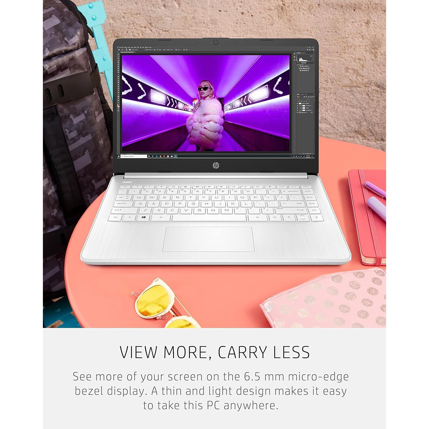 14 Laptop, Intel Celeron N4020, 4 GB RAM, 64 GB Storage, 14-Inch Micro-Edge HD Display, Windows 11 Home, Thin & Portable, 4K Graphics, One Year of Microsoft 365 (14-Dq0040Nr, Snowflake White)
