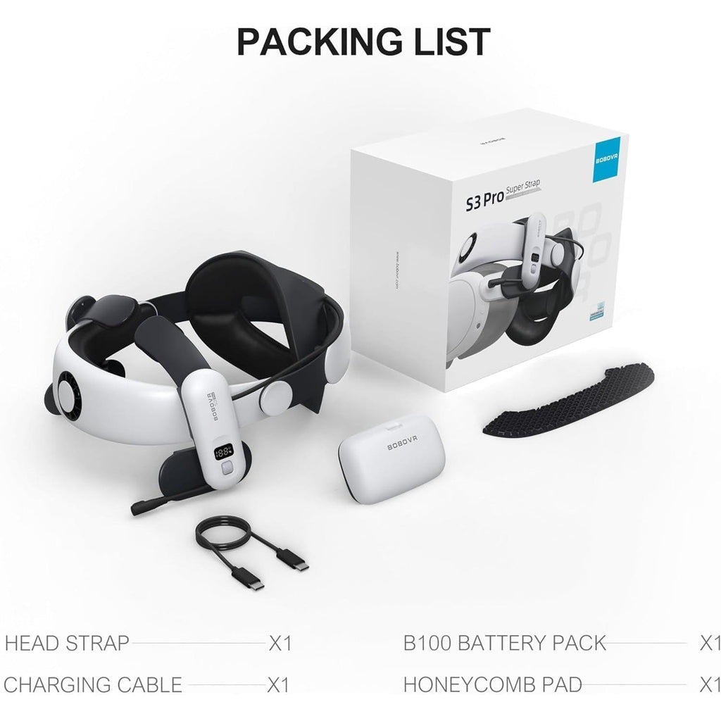 S3 Pro Battery Strap Accessories,Head Air Cooling System and 10000Mah Hot-Swappable Battery Pack,Compatible with Meta Quest 3/Quest 3S