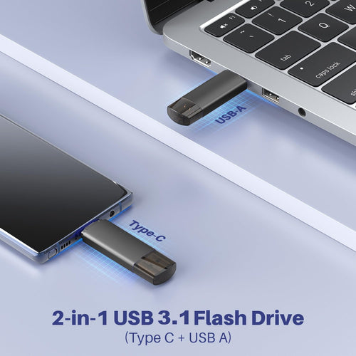 128GB USB C Flash Drive Dual USB 3.1 Flash Drive Type C + USB a Portable Type-C Flash Drive 2-In-1 USB-C Thumb Drive for Smartphone Tablet Computer Mac Iphone 15 Black