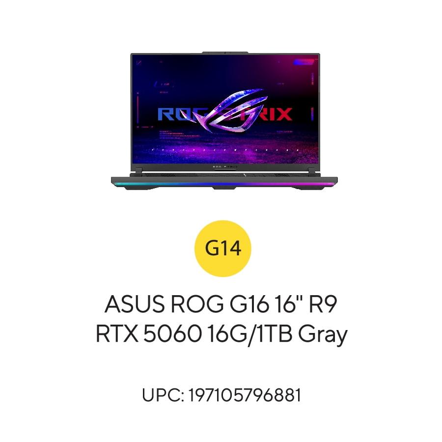 Unleash Gaming Power with the ROG Strix G16 (2025) – 16" WUXGA 165Hz Display, AMD Ryzen 9 9955HX, NVIDIA GeForce RTX 5060, 16GB RAM, 1TB SSD in Eclipse Gray