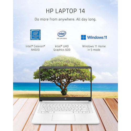 14 Laptop, Intel Celeron N4020, 4 GB RAM, 64 GB Storage, 14-Inch Micro-Edge HD Display, Windows 11 Home, Thin & Portable, 4K Graphics, One Year of Microsoft 365 (14-Dq0040Nr, Snowflake White)