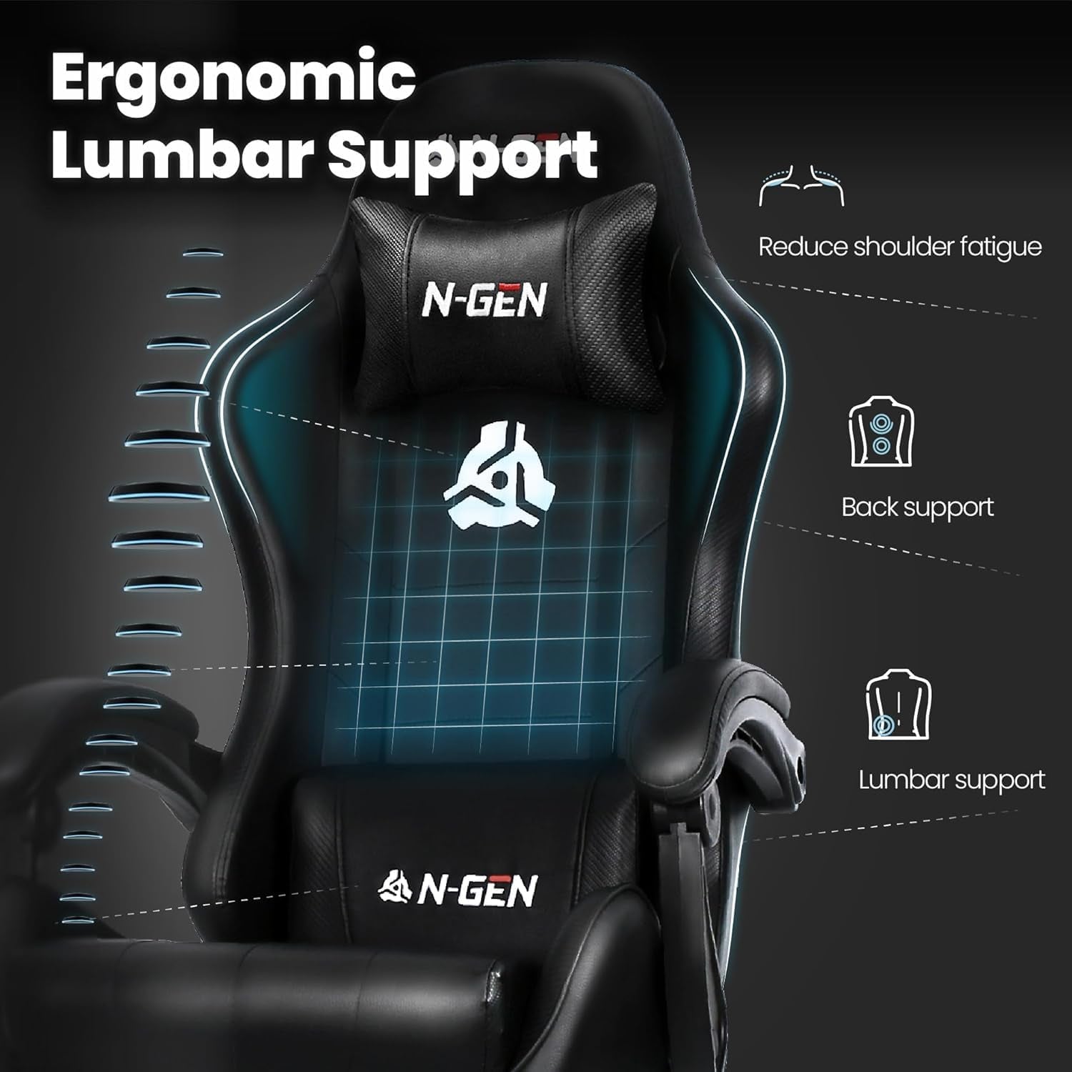 Video Gaming Chair with Footrest Lumbar Support for Home Office High Back Recliner Height Adjustable Ergonomic Comfy Leather Computer Desk Chair (Carbon Black)