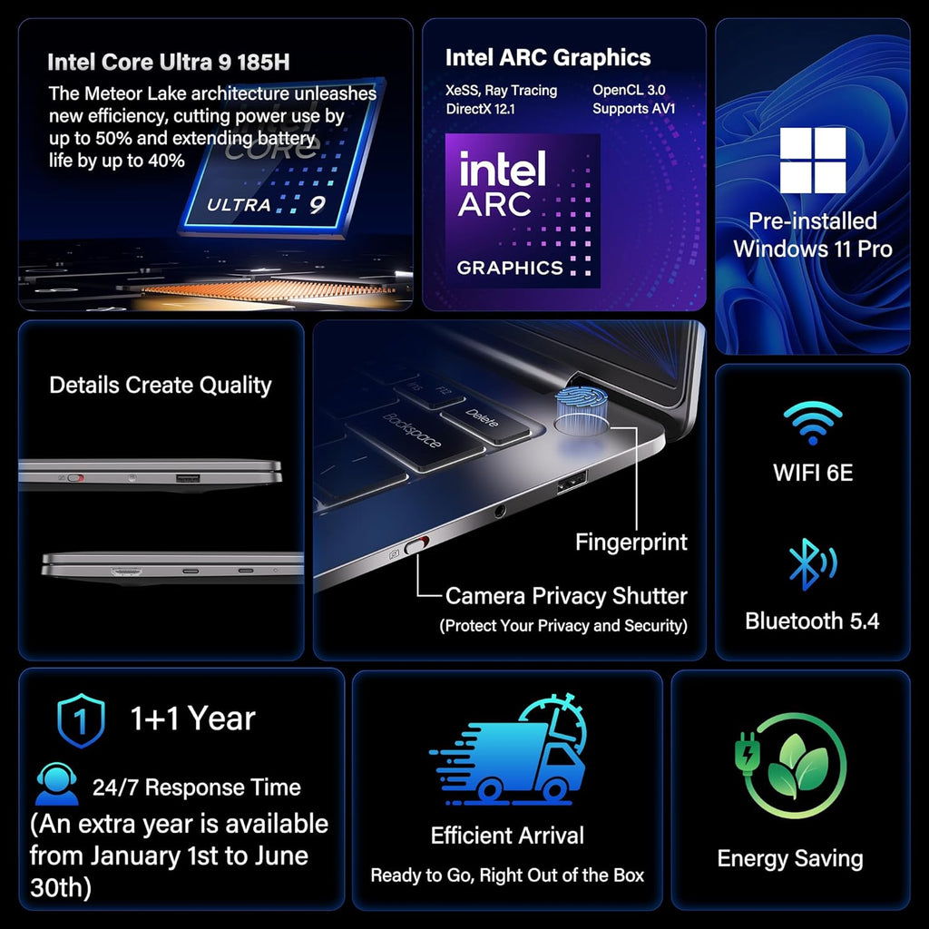 Geekbook X14 Pro Laptop, 2.2Lbs Ultra Thin 14" 2.8K OLED Laptop Computer, Ultra 9 185H, 32GB Lpddr5X 7500Mhz RAM 1TB SSD, up to 16 Hour, 2X USB4, Fingerprint, Hub, Copilot, Windows 11 Pro