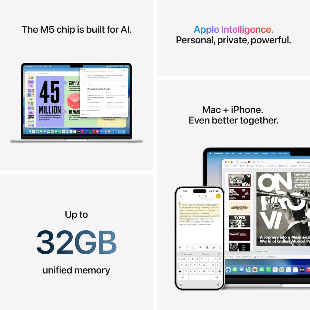 2026 Macbook Air 13-Inch Laptop with M5 Chip: Built for AI, 13.6-Inch Liquid Retina Display, 16GB Unified Memory, 512GB SSD, 12MP Center Stage Camera, Touch ID, Wi-Fi 7; Midnight