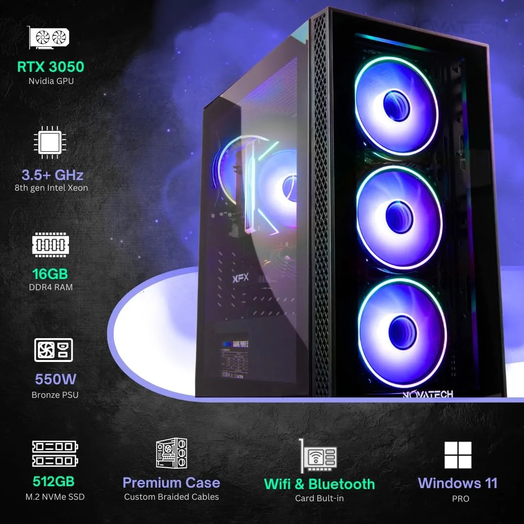 Phantom 2.0 Prebuilt Gaming PC Desktop Computer - RTX 3050 - Intel I7 Xeon 3.5Ghz - 16GB RAM - 512GB M.2 SSD Wifi/Bt, Win 11 - Gaming Computer Tower - Pre Built PC Gaming