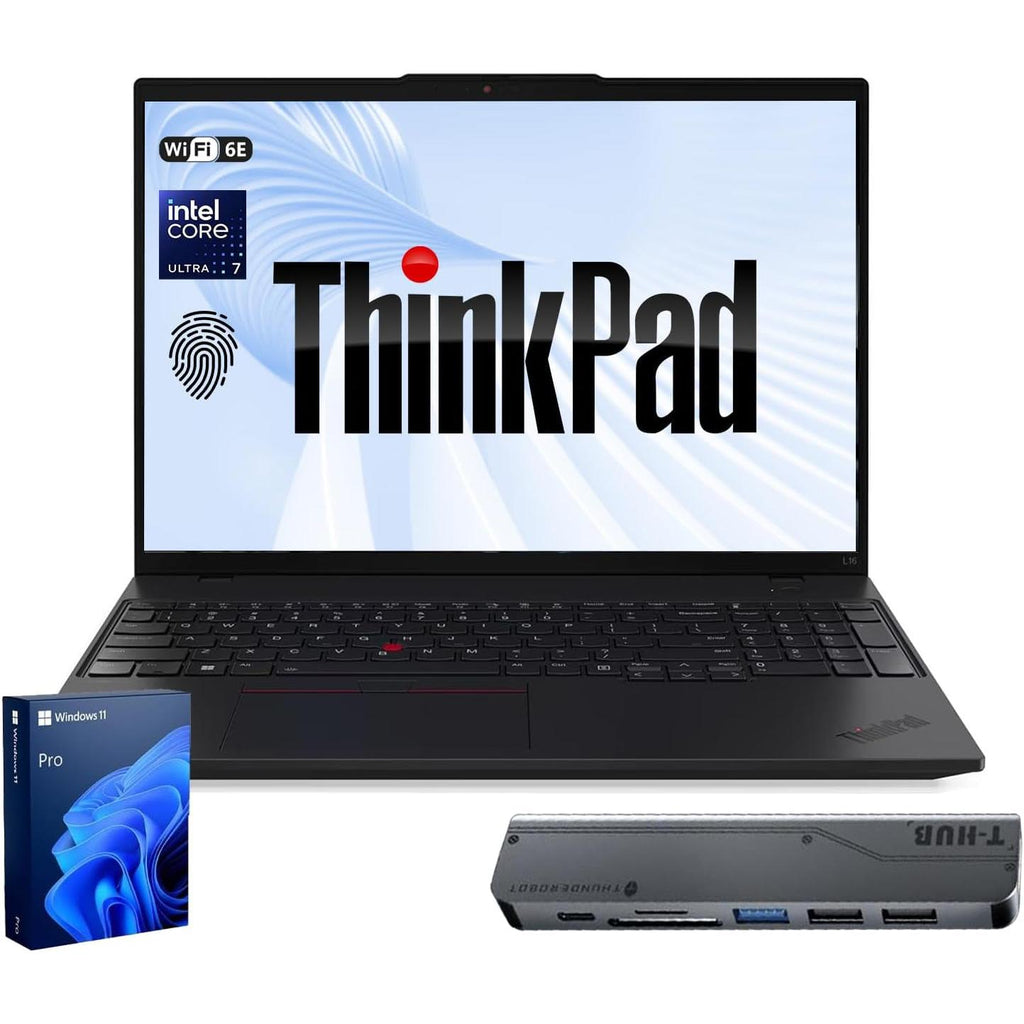 Thinkpad L16 Gen 2 Business AI Laptop, 16" FHD+, Intel Core Ultra 7 255U, 64GB DDR5, 1TB SSD, HDMI, Fingerprint, Backlit, Wi-Fi 6E, Long Battery Life, Windows 11 Pro, 7-In-1 USB-C Hub Bundle