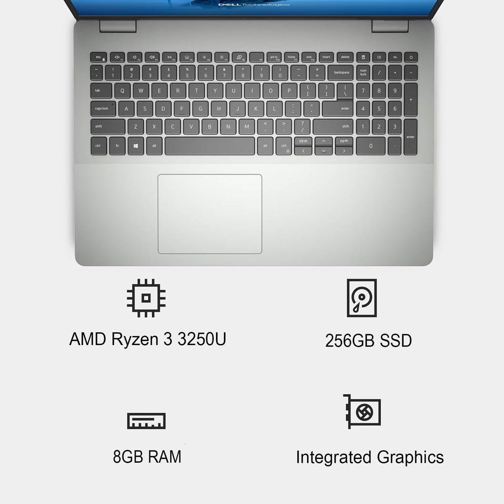 15.6" FHD IPS Laptop • AMD Ryzen 3 3250U • 8GB RAM • 256GB Pcie SSD • SD Card Reader • 9H Battery • Copilot AI • Windows 11