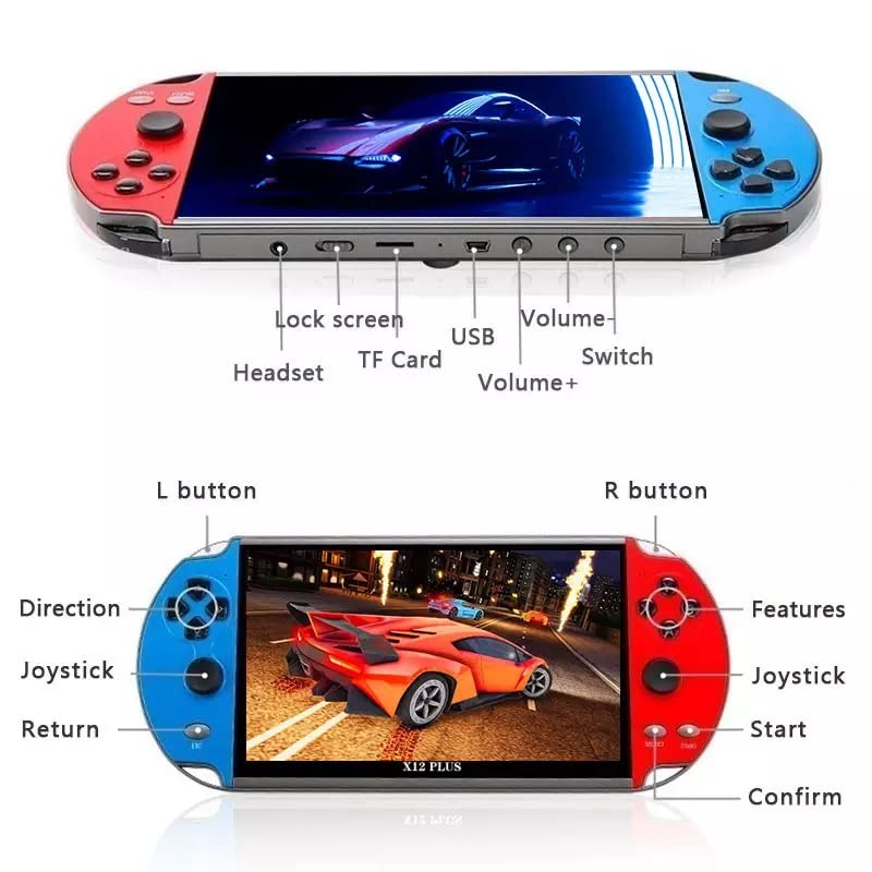 Unleash Fun with the Original Factory 16GB Retro Handheld Game Player X12 Plus - 10000 Games, 7-Inch Screen, Perfect Gift for All Ages!