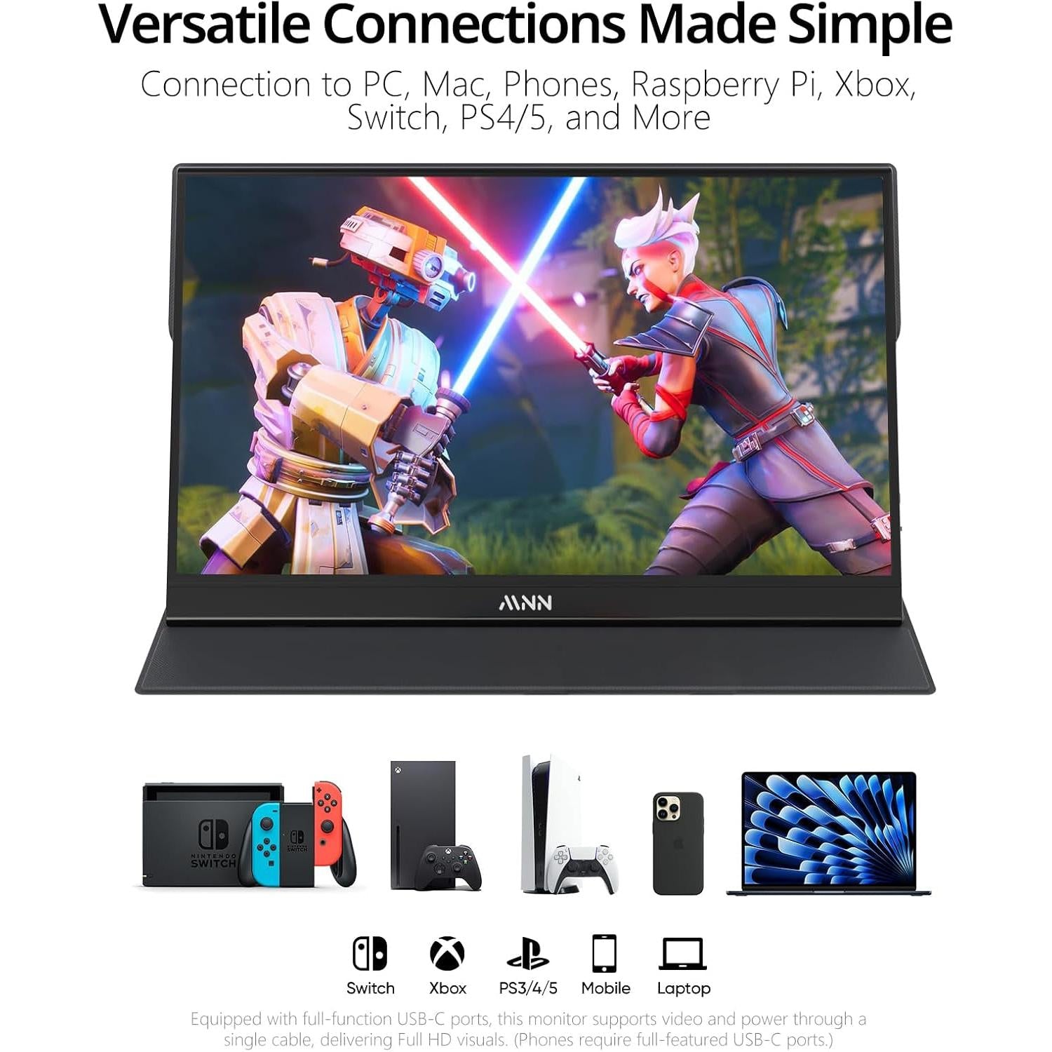 Portable Monitor 15.6Inch FHD 1080P USB C HDMI Gaming Ultra-Slim IPS Display W/Smart Cover & Speakers,Hdr Plug&Play, External Monitor for Laptop PC Phone Mac (15.6'' 1080P)
