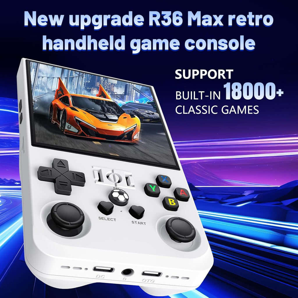 R36MAX Retro Handheld Game Console, 4.0-Inch IPS Display, 720X720 Resolution, Portable Linux System, 128GB Support 22000+ Classic Games, R36MAX Retro Gaming Console with Portable Case（White）