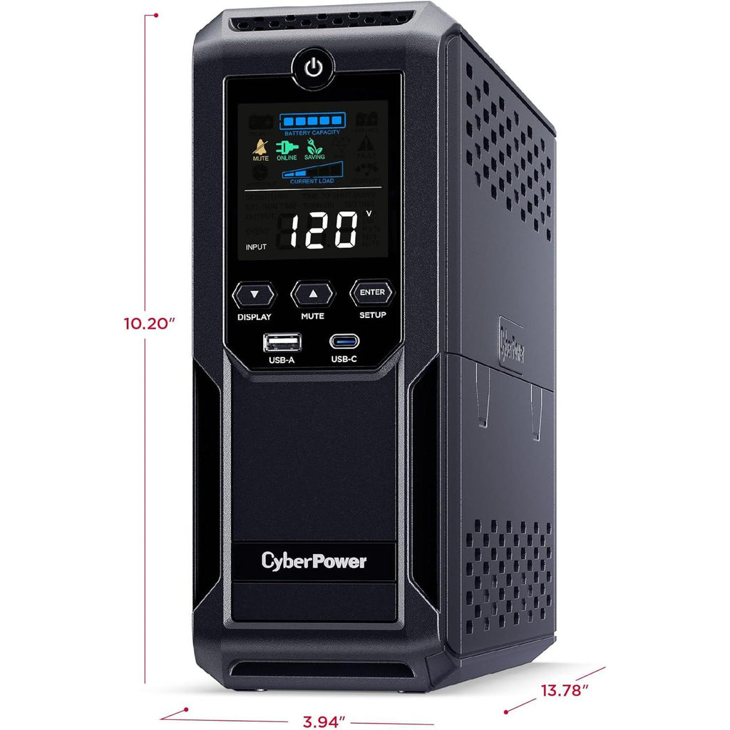 Cyberpower CP1500AVRLCD3 Intelligent LCD UPS Battery Backup and Surge Protector, 1500VA/900W, 12 Outlets, 2 USB Ports, AVR, Mini Tower, UL Certified