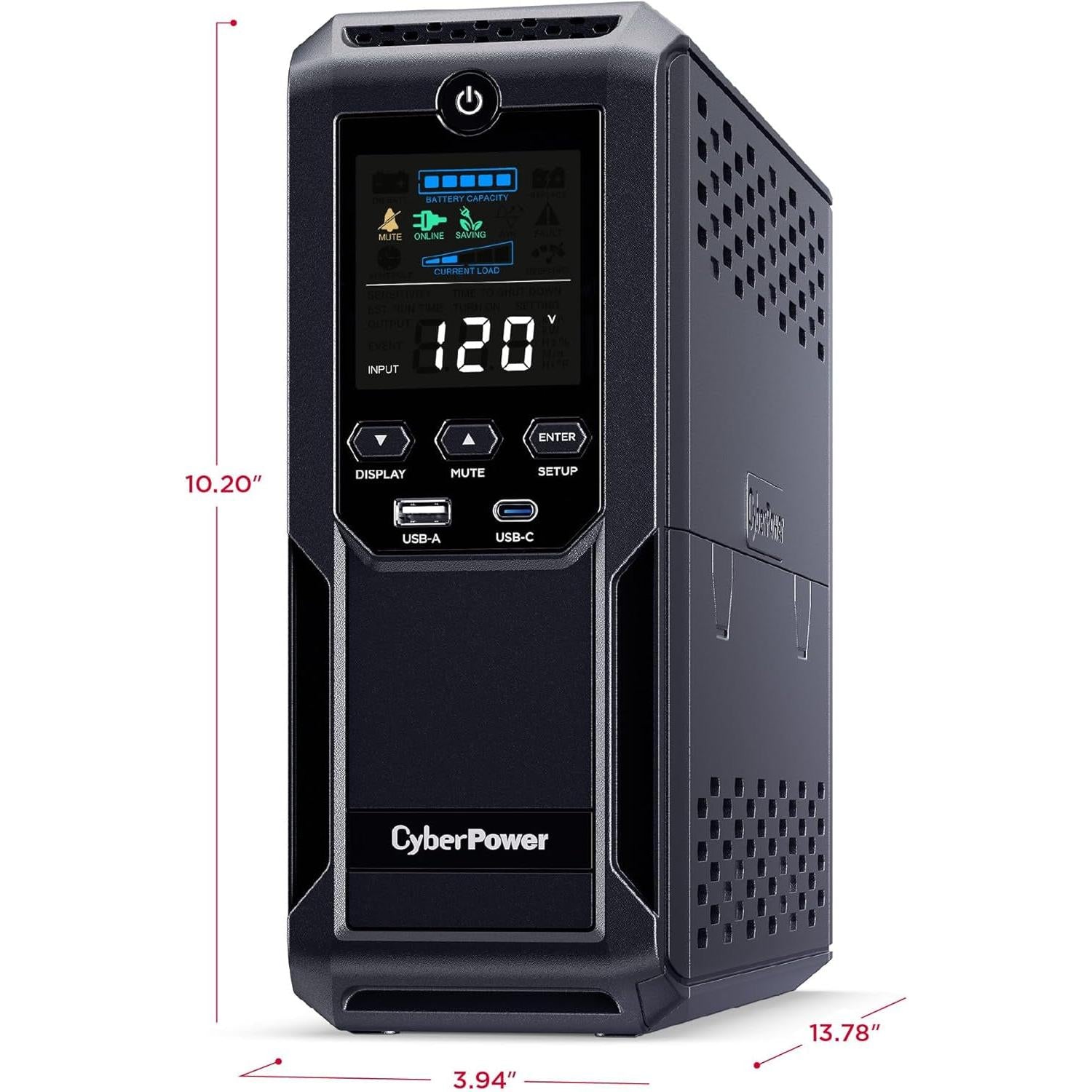 Cyberpower CP1500AVRLCD3 Intelligent LCD UPS Battery Backup and Surge Protector, 1500VA/900W, 12 Outlets, 2 USB Ports, AVR, Mini Tower, UL Certified
