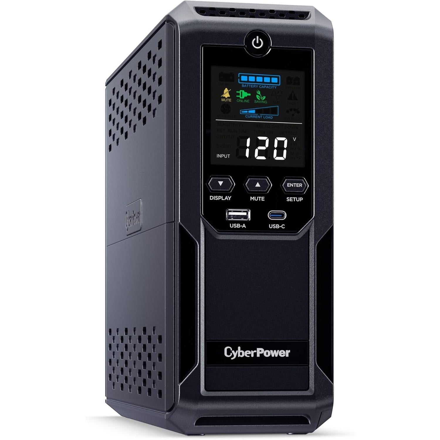 Cyberpower CP1500AVRLCD3 Intelligent LCD UPS Battery Backup and Surge Protector, 1500VA/900W, 12 Outlets, 2 USB Ports, AVR, Mini Tower, UL Certified