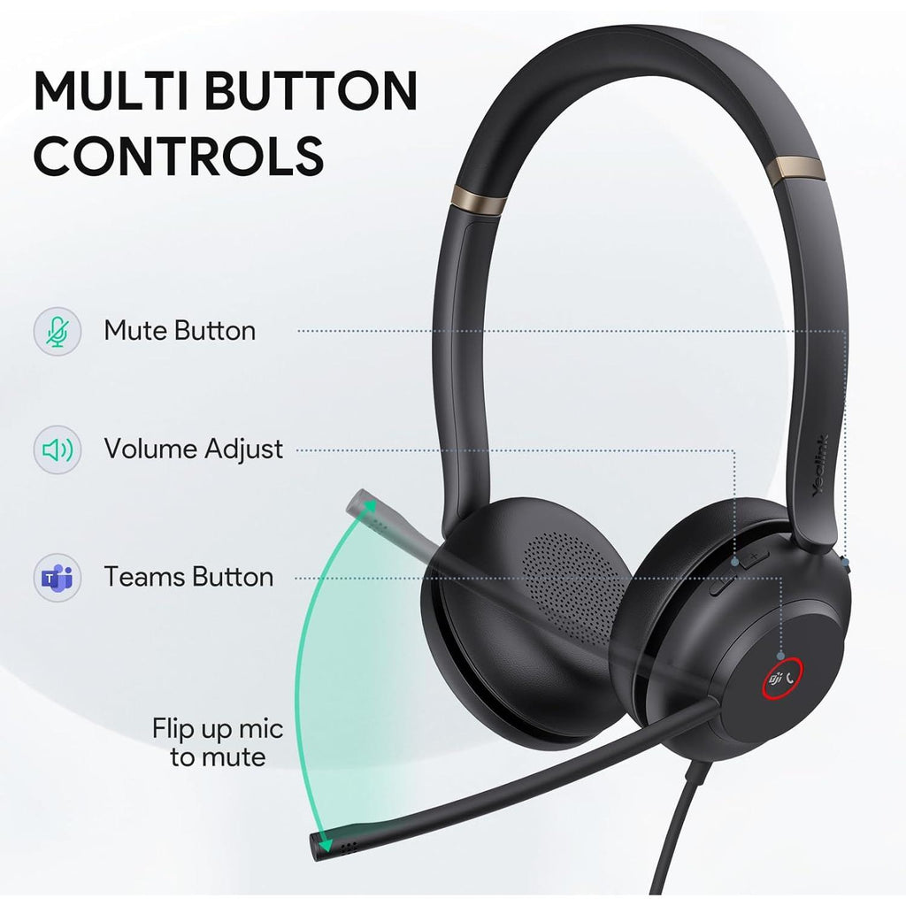 UH37 USB Headset with Noise Cancelling Microphone,Wired Headset for PC Laptop,Teams Certified,Usb-A/C Cable,Works with Zoom and Other Leading UC Platforms
