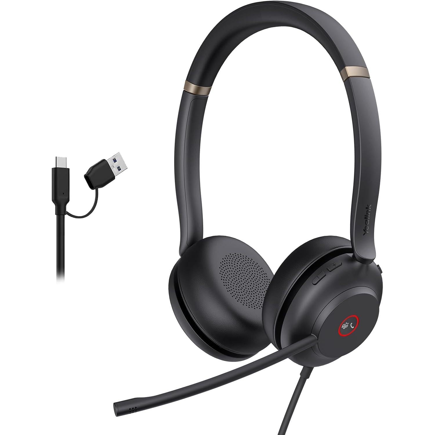 UH37 USB Headset with Noise Cancelling Microphone,Wired Headset for PC Laptop,Teams Certified,Usb-A/C Cable,Works with Zoom and Other Leading UC Platforms