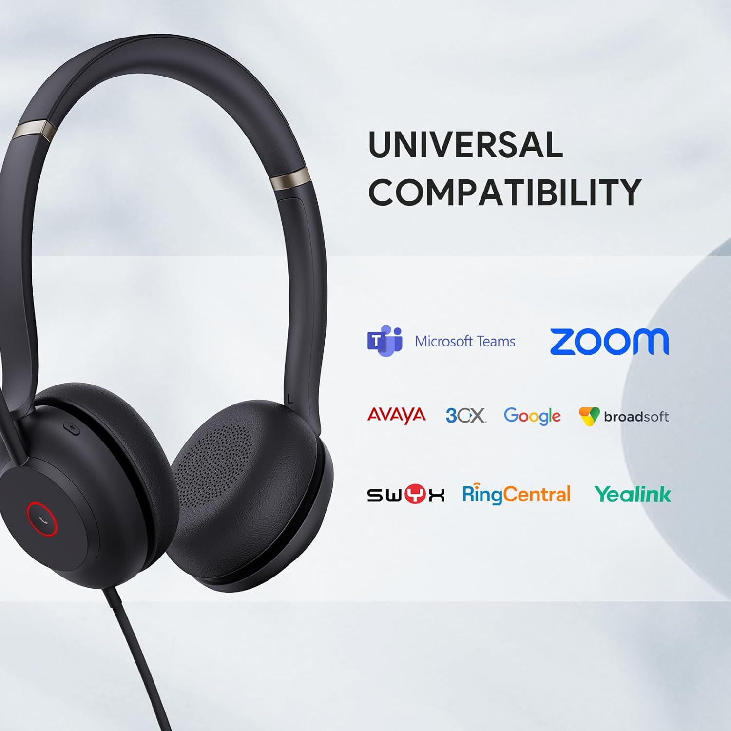 UH37 USB Headset with Noise Cancelling Microphone,Wired Headset for PC Laptop,Teams Certified,Usb-A/C Cable,Works with Zoom and Other Leading UC Platforms