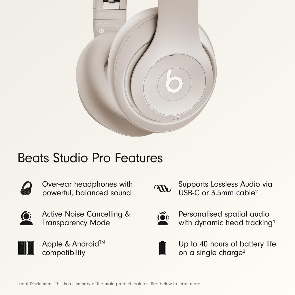 Studio Pro Premium Wireless Over-Ear Headphones- up to 40-Hour Battery Life, Active Noise Cancelling, Great for Travel & Commuting, USB-C Lossless Audio, Apple & Android Compatible - Sandstone