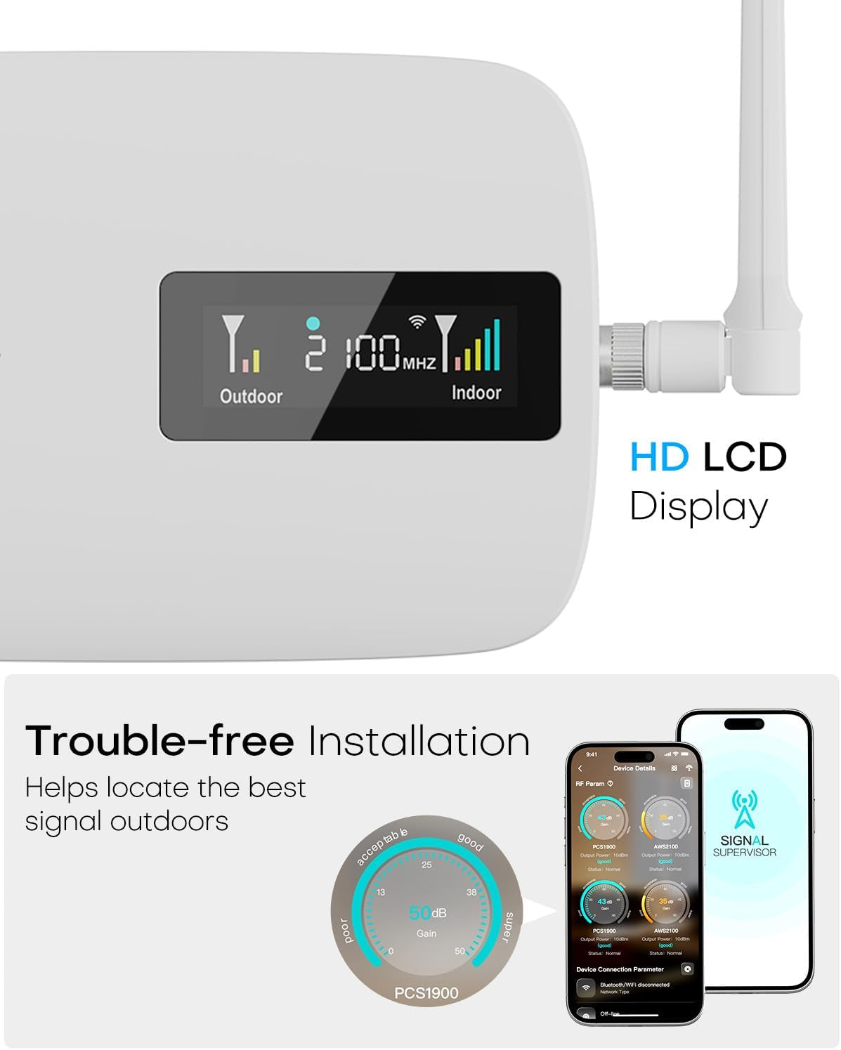 Cell Phone Booster for Home Office | Boosts 5G & 4G LTE | Cell Phone Signal Booster for All U.S. Carriers-Verizon, AT&T, T-Mobile & More | for Band 12/17,13,5,25/2,4 | HD Display | App | FCC Approved