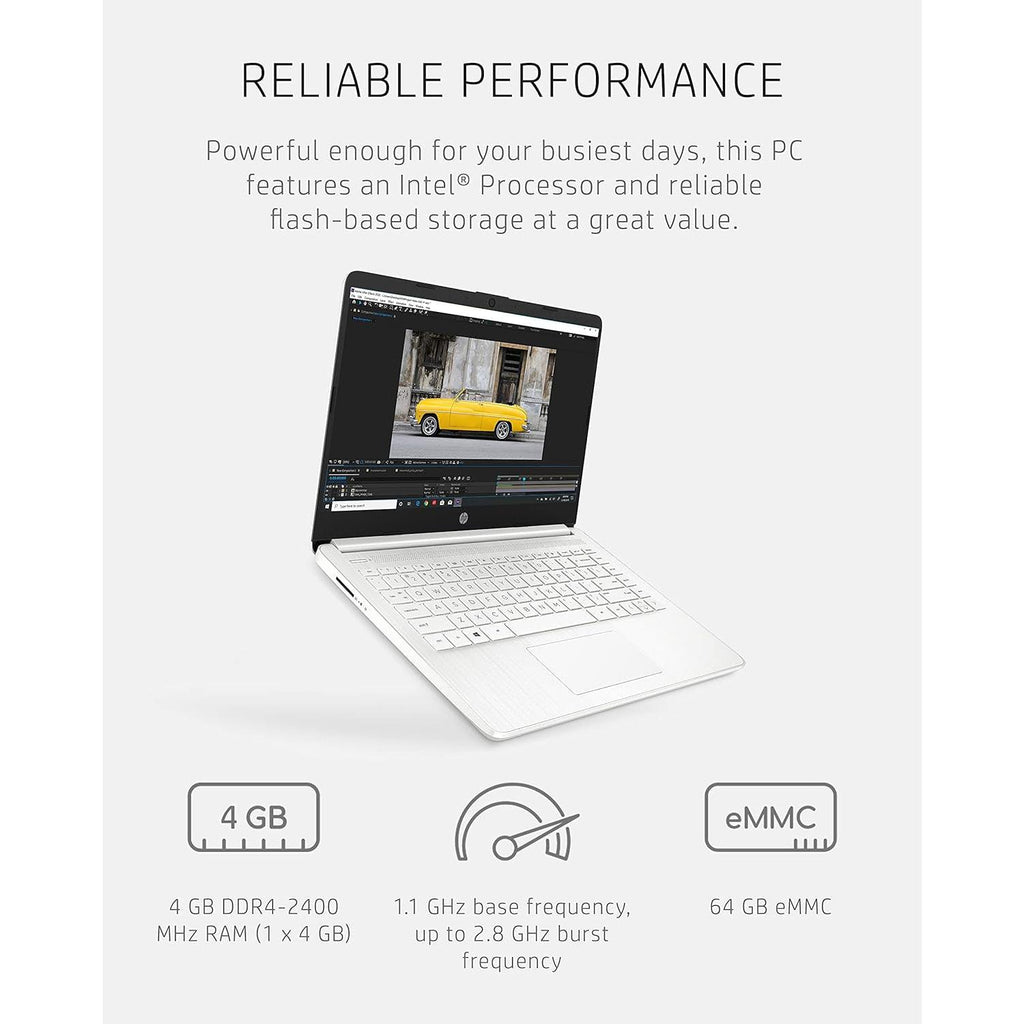 14 Laptop, Intel Celeron N4020, 4 GB RAM, 64 GB Storage, 14-Inch Micro-Edge HD Display, Windows 11 Home, Thin & Portable, 4K Graphics, One Year of Microsoft 365 (14-Dq0040Nr, Snowflake White)