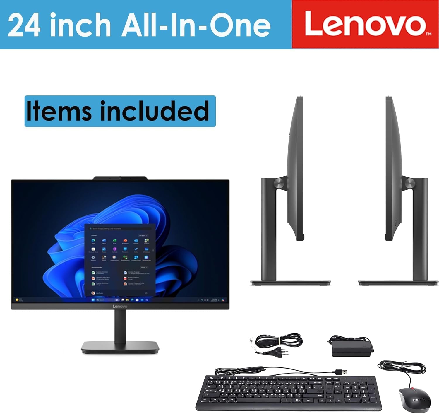 Ideacentre All-In-One Desktop Computer, 24" FHD Anti-Glare IPS Display, 16GB RAM, 512GB SSD, Intel 4-Core Processor, Wi-Fi 6, Bluetooth 5.2, Windows 11 Home, Everyday Use AIO