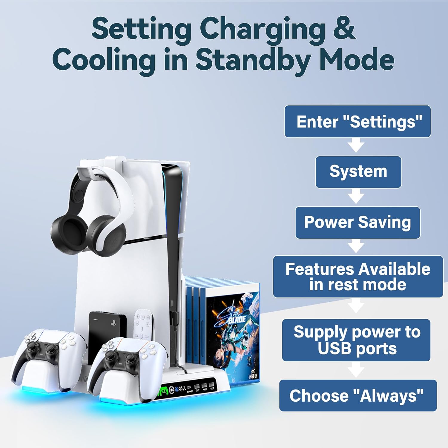 Ultimate PS5 Stand and Cooling Station with LED Controller Charger – All-in-One Accessory Kit for PlayStation 5 Slim, Pro, and Digital Edition