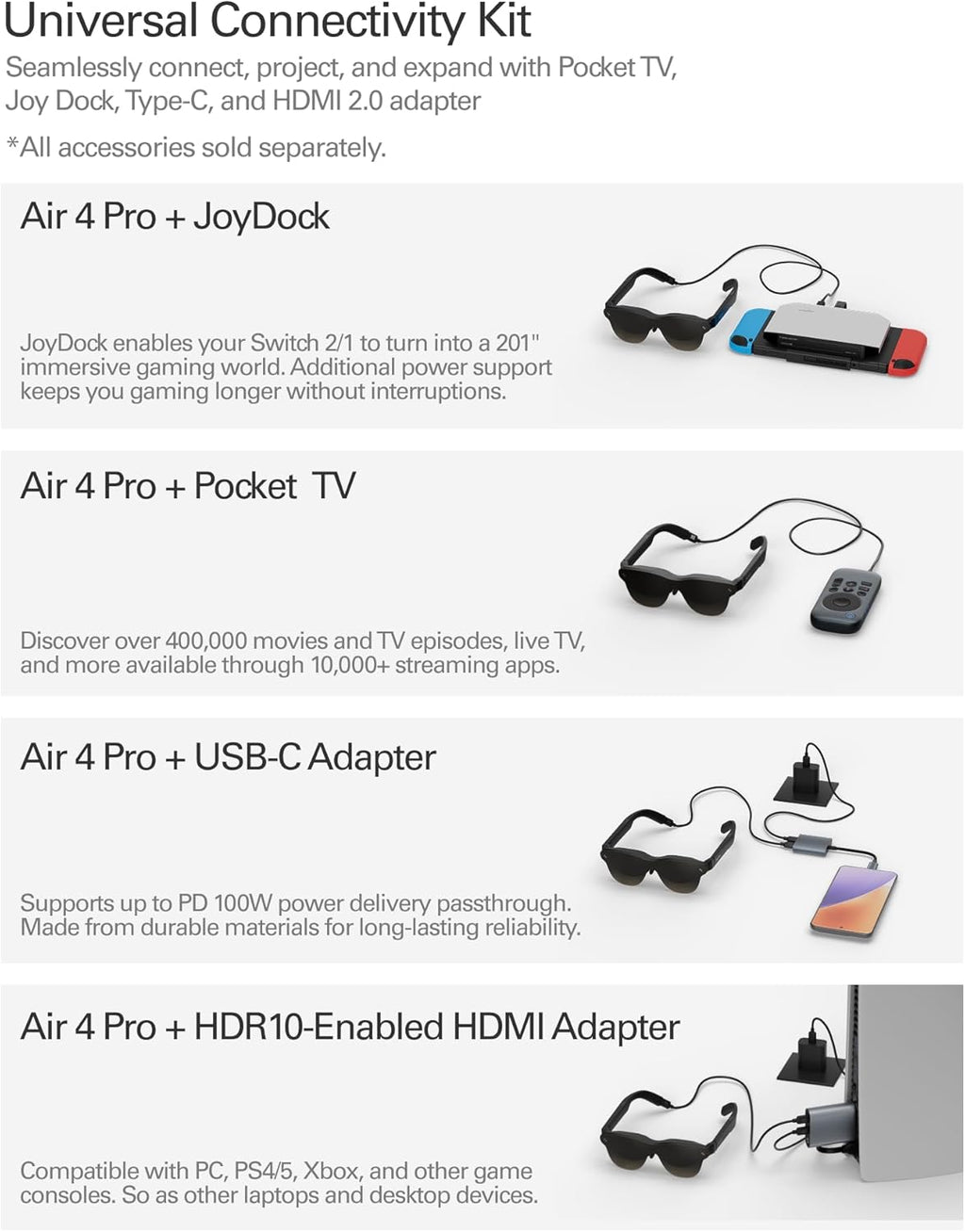 Experience the Future of Entertainment with Air 4 Pro AR/XR Glasses - Stunning 201" HDR10 Display, Vision 4000 Chip, and Premium Bang & Olufsen Audio for Gaming and Movies on iPhone, Android, and More!