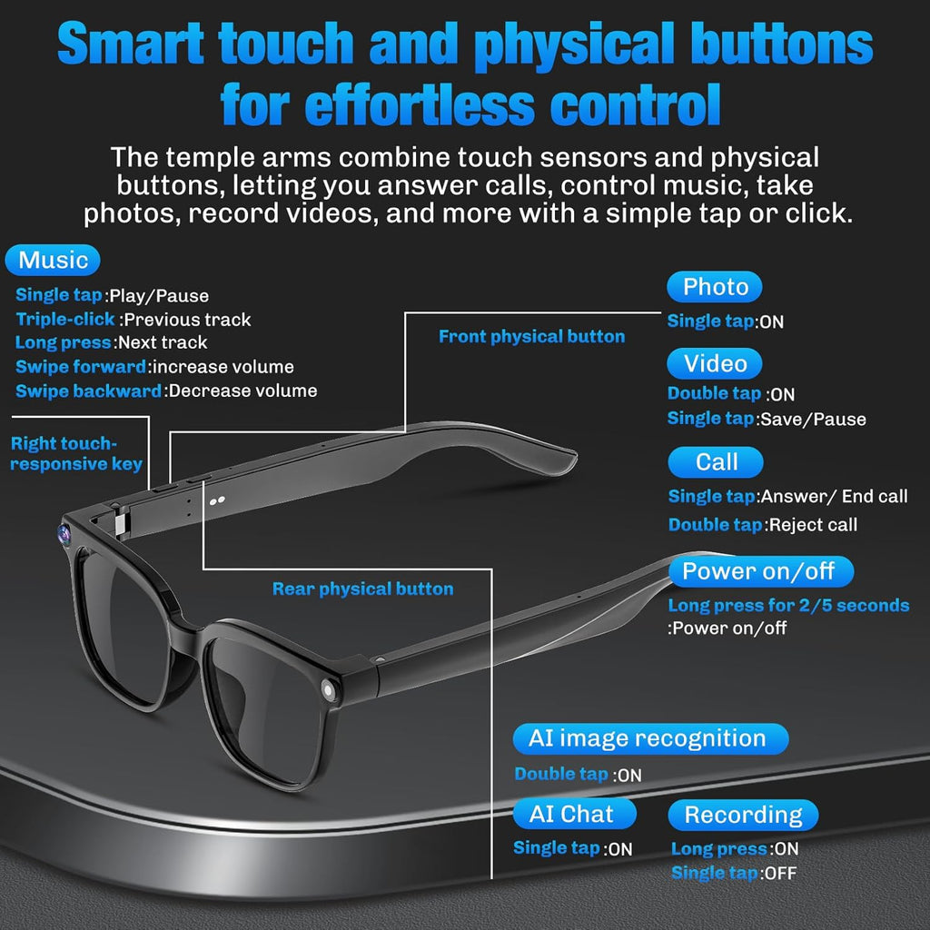 Revolutionary AI Smart Glasses with 4K Camera, Real-Time Translation, and Bluetooth Connectivity - Perfect for Travel and Content Creation