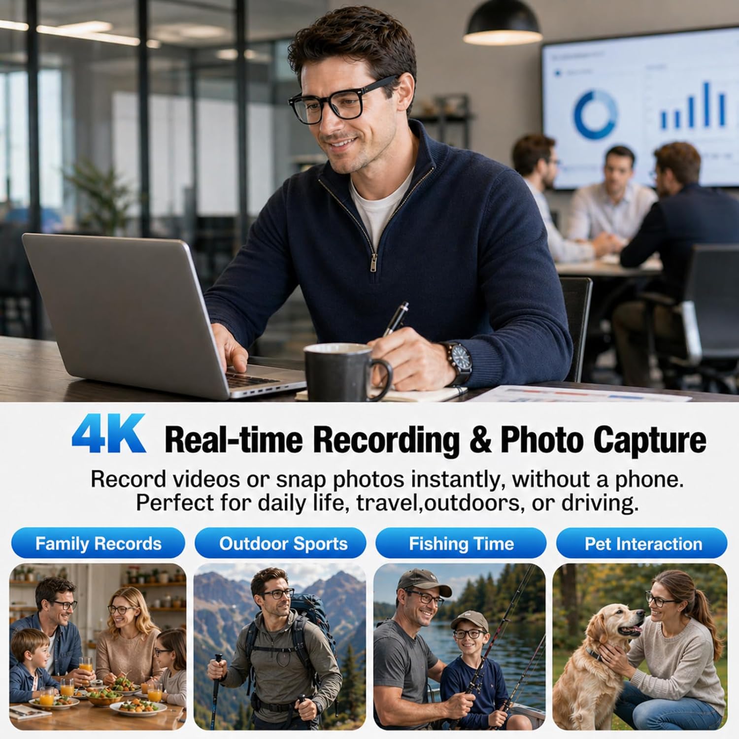 Revolutionary AI Smart Glasses with 4K Camera, Real-Time Translation, and Bluetooth Connectivity - Perfect for Travel and Content Creation