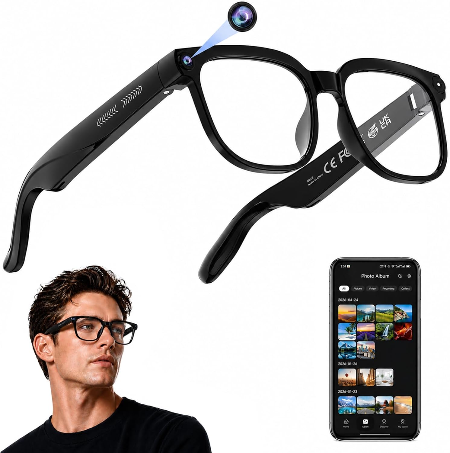 Revolutionary AI Smart Glasses with 4K Camera, Real-Time Translation, and Bluetooth Connectivity - Perfect for Travel and Content Creation