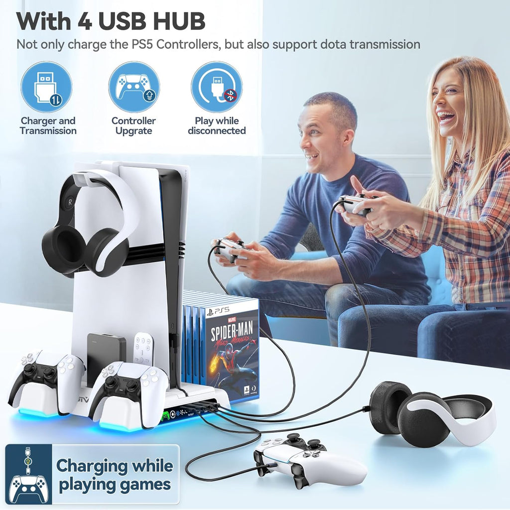 Ultimate PS5 Stand and Cooling Station with LED Controller Charger – All-in-One Accessory Kit for PlayStation 5 Slim, Pro, and Digital Edition