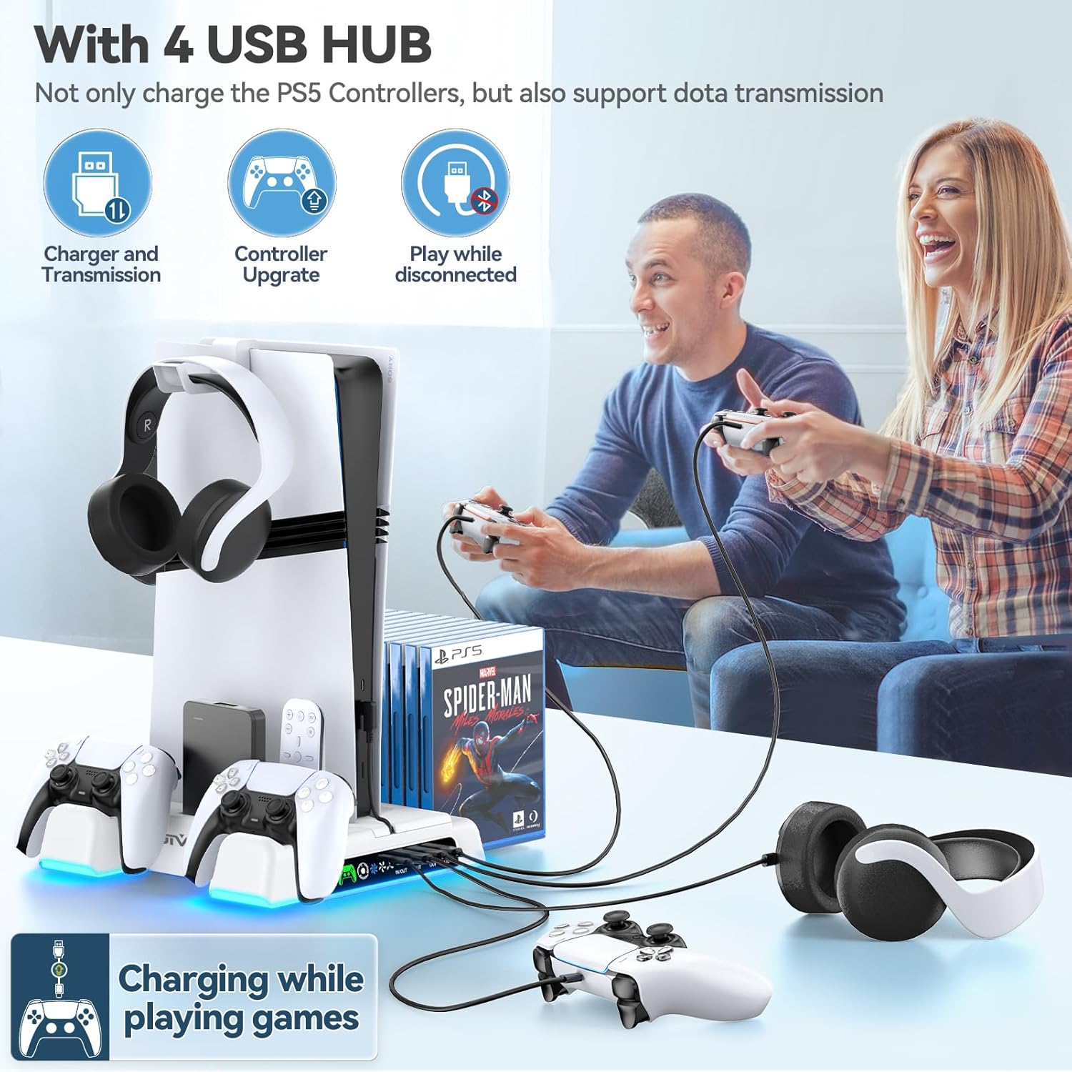 Ultimate PS5 Stand and Cooling Station with LED Controller Charger – All-in-One Accessory Kit for PlayStation 5 Slim, Pro, and Digital Edition