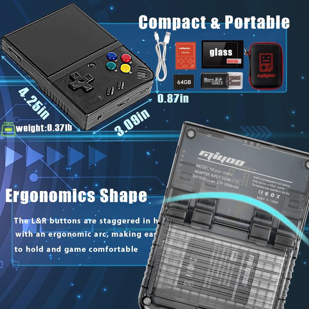 Experience Nostalgia with the Mini Plus Retro Emulator Handheld Game Console - Portable, Powerful, and Packed with 64GB of Classic Games!