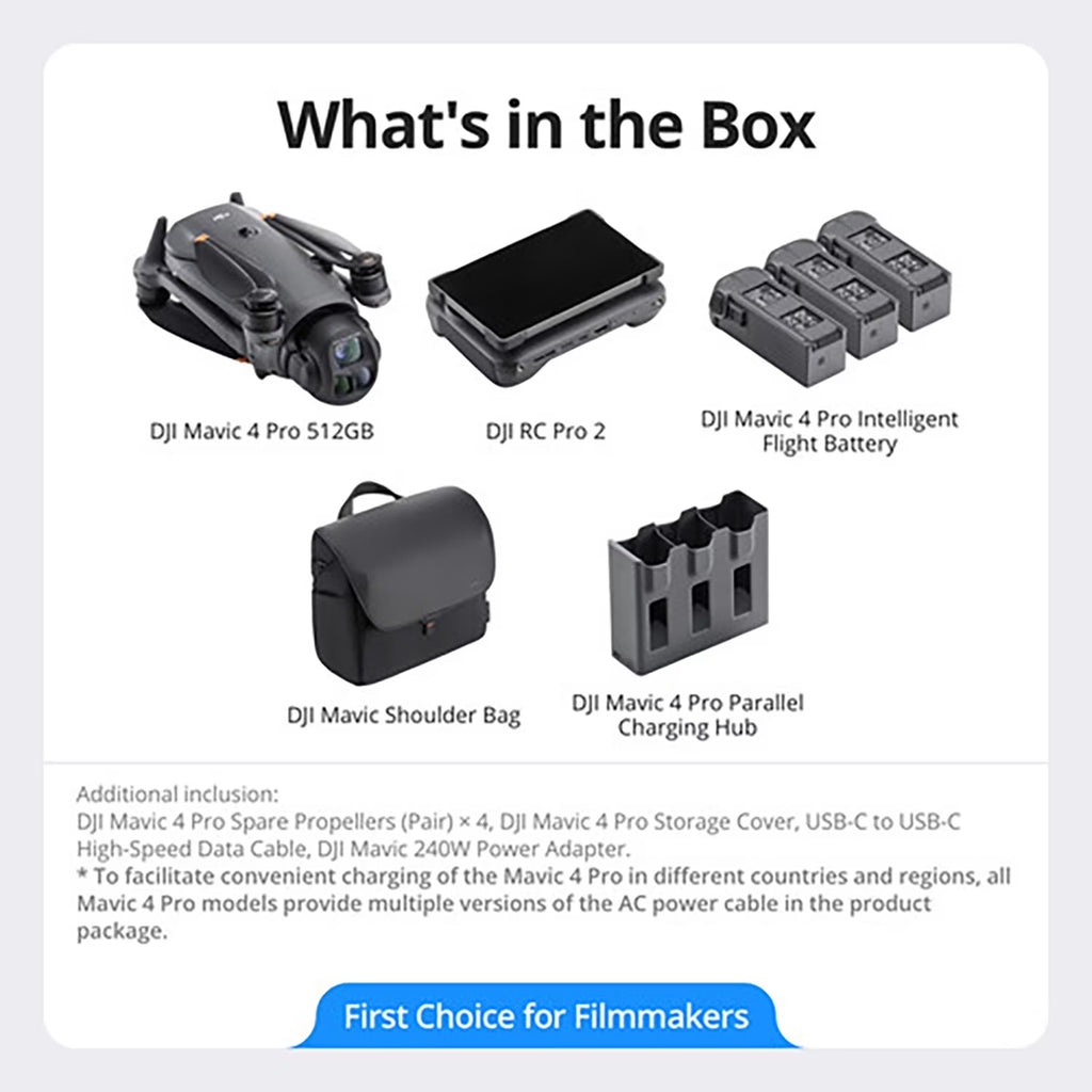 Mavic 4 Pro Triple Camera Flagship Drone Creator Combo ( RC Pro 2), 512GB Onboard Storage, 100MP Hasselblad Camera, 6K HDR Video, 0.1-Lux Nightscape, Obstacle Sensing Bundle with Deco Gear Kit