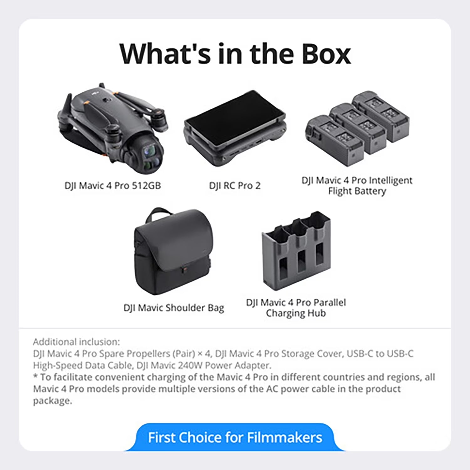 Mavic 4 Pro Triple Camera Flagship Drone Creator Combo ( RC Pro 2), 512GB Onboard Storage, 100MP Hasselblad Camera, 6K HDR Video, 0.1-Lux Nightscape, Obstacle Sensing Bundle with Deco Gear Kit