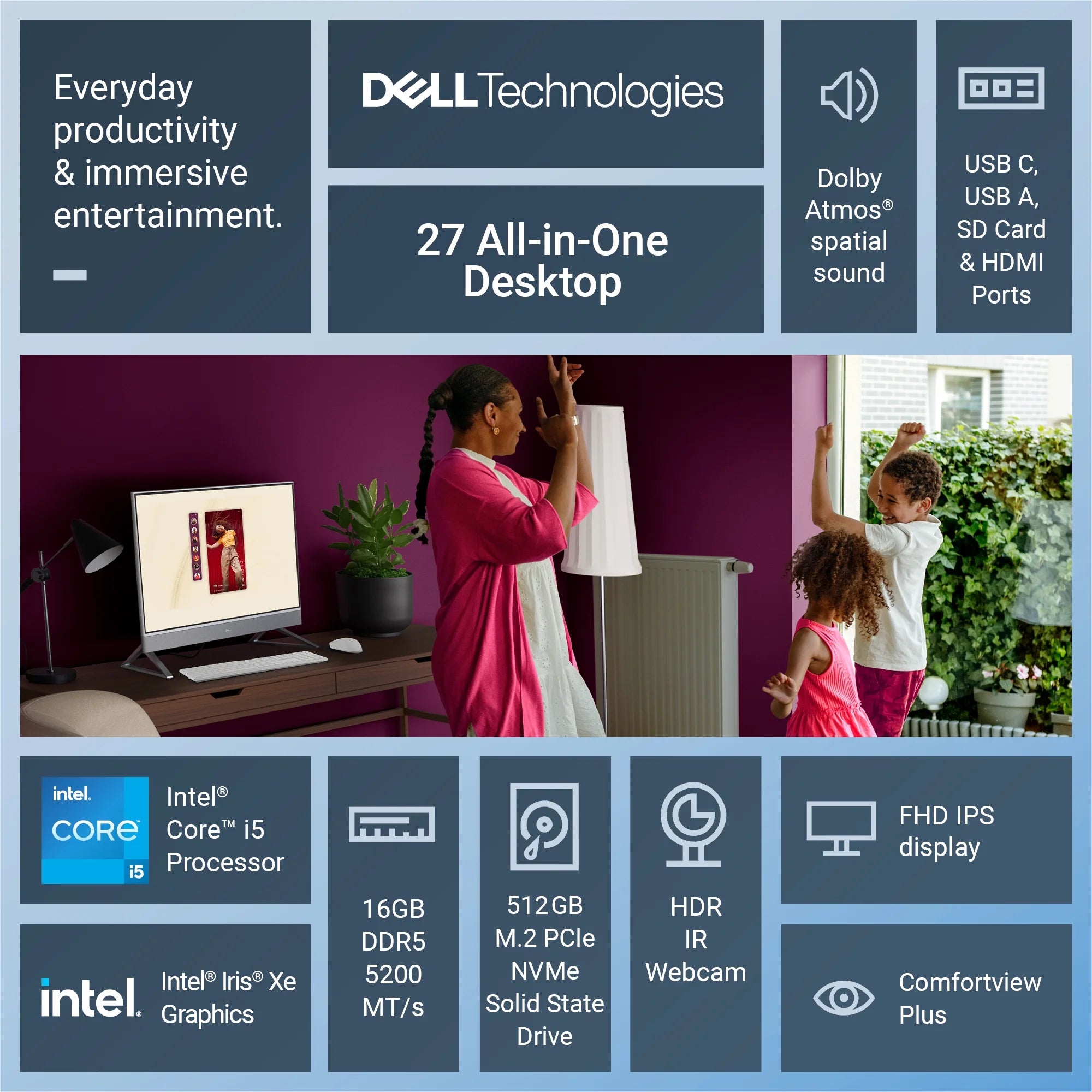 Experience the Power of Productivity with the 27" All-In-One Desktop EC27250 - Intel Core i5, 16GB RAM, 512GB SSD in Elegant White