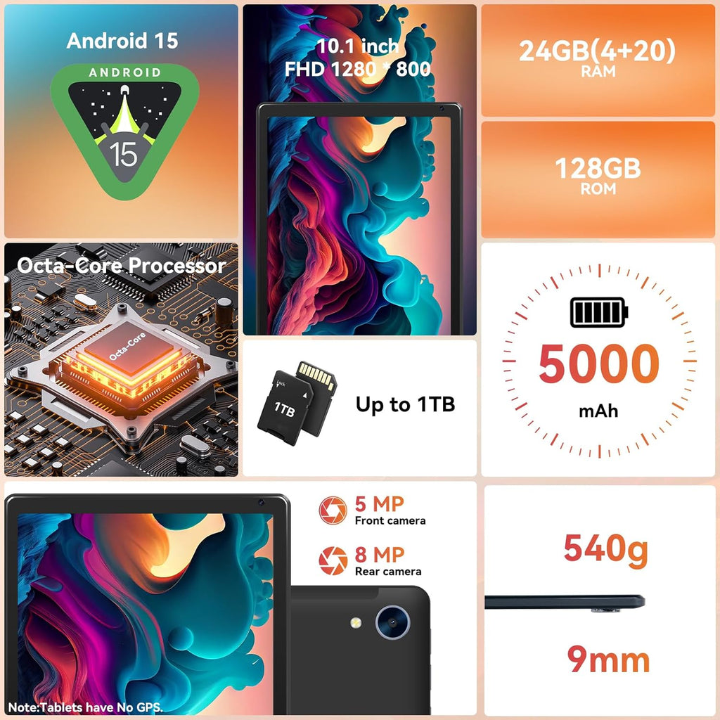 Experience Unmatched Performance with the URAO 10.1" Android 15 Tablet - Octa-Core Processor, 24GB RAM, 128GB Storage, and Stunning HD Display!