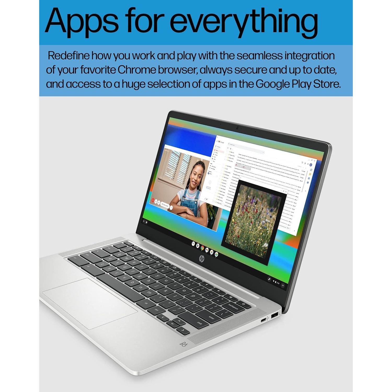 Powerful and Portable Chromebook 14 - Intel Celeron N4120, 4GB RAM, 64GB Storage, Stunning 14" HD Display, Long Battery Life in Mineral Silver