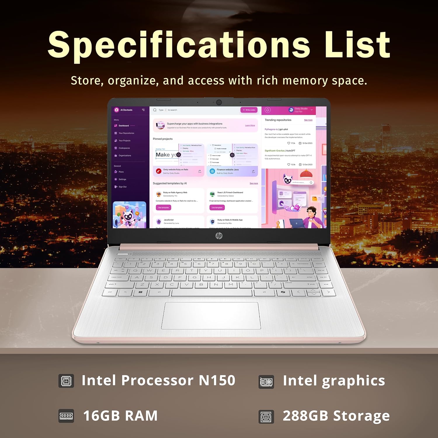 Elevate Your Productivity with the Stream 14" HD Brightview Laptop - Intel Celeron N150, 16GB RAM, 288GB Storage, Stunning Gold Finish, and 1 Year Office 365